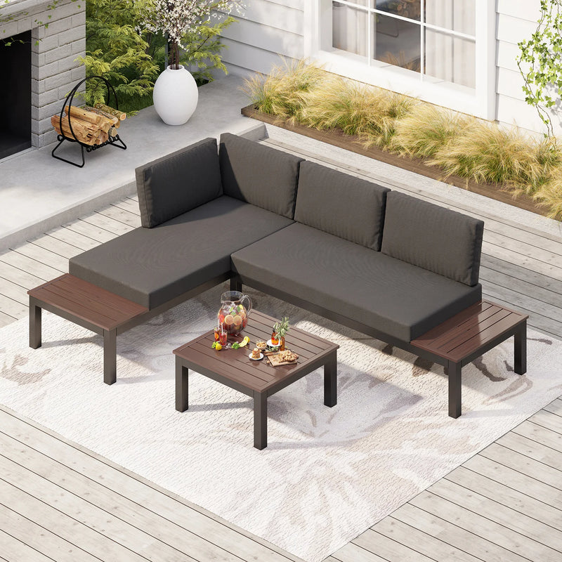 Phi Villa Outdoor Aluminum Sectional Sofa Set with Coffee Table