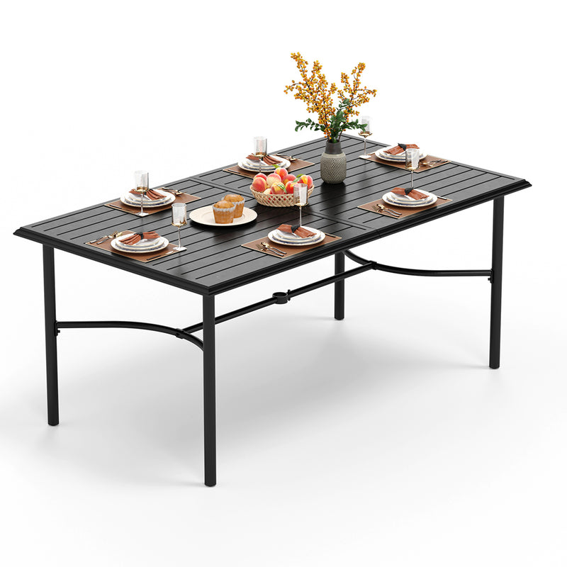 PHI VILLA Patio Rectangle Steel Slatted Dining Table