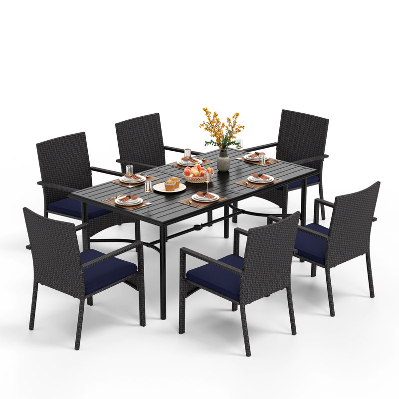7-Piece Outdoor Dining Set with Rattan Haiti Chairs for Garden, Backyard PHI VILLA
