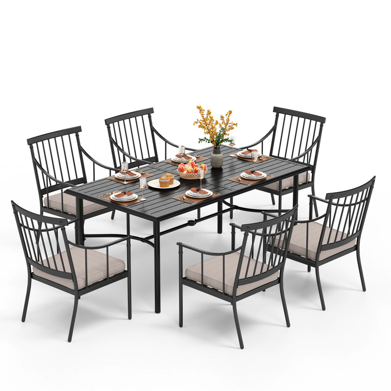 PHI VILLA 7-Piece Patio Dining Set With Rectangle Table & 6 Fashionable Dining Arm Chairs