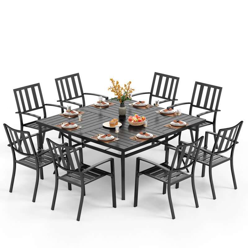 9-Piece Outdoor Dining Set with 8 Stackable Fixed Chairs & Large Square Table  PHI VILLA