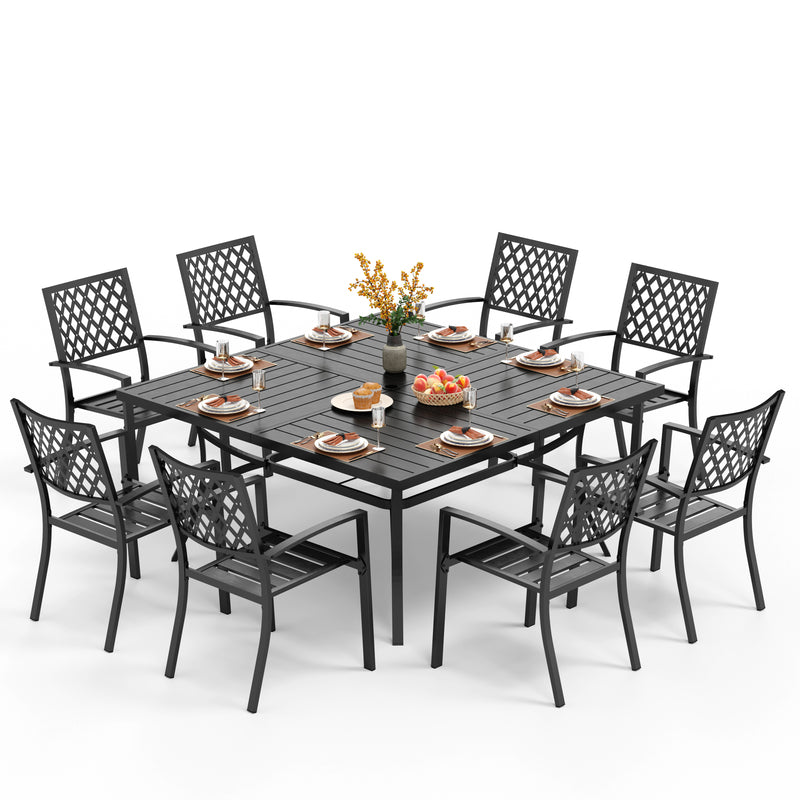 9-Piece Patio Dining Set with 60" Large Square Table for Garden, Big Family PHI VILLA