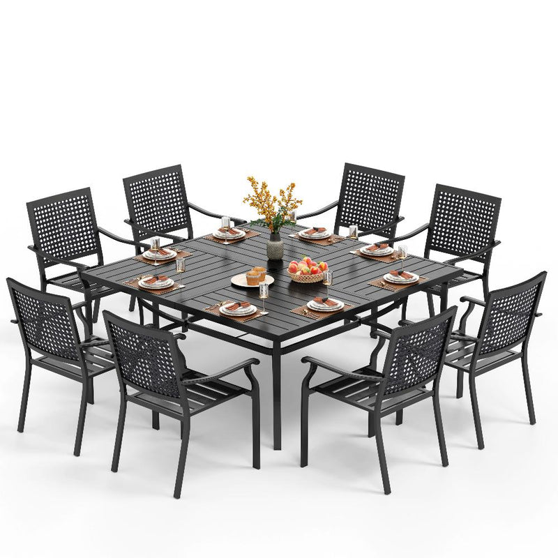 9-Piece Patio Dining Set with 60" Large Square Table for Garden, Big Family PHI VILLA