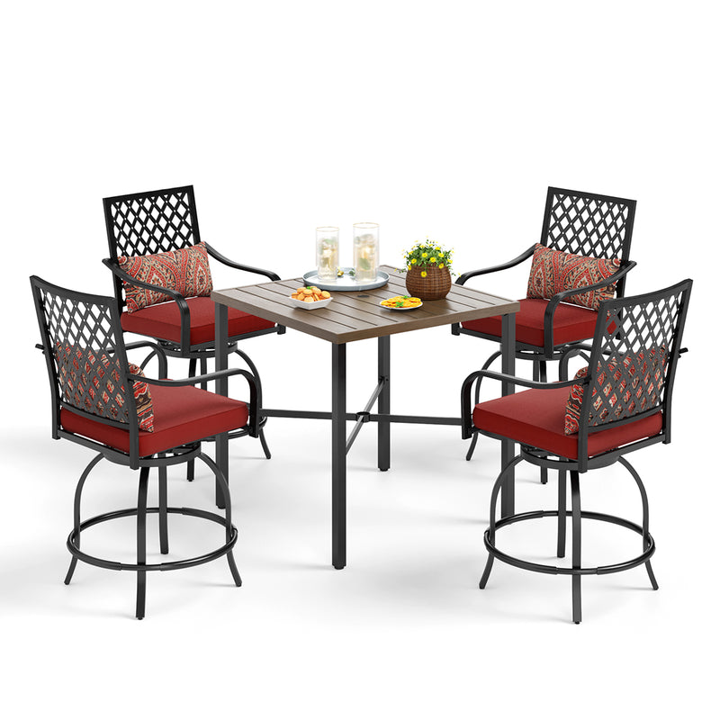 PHI VILLA 5-Piece Outdoor Bar Set with Swivel Bar Stools and Bar Table