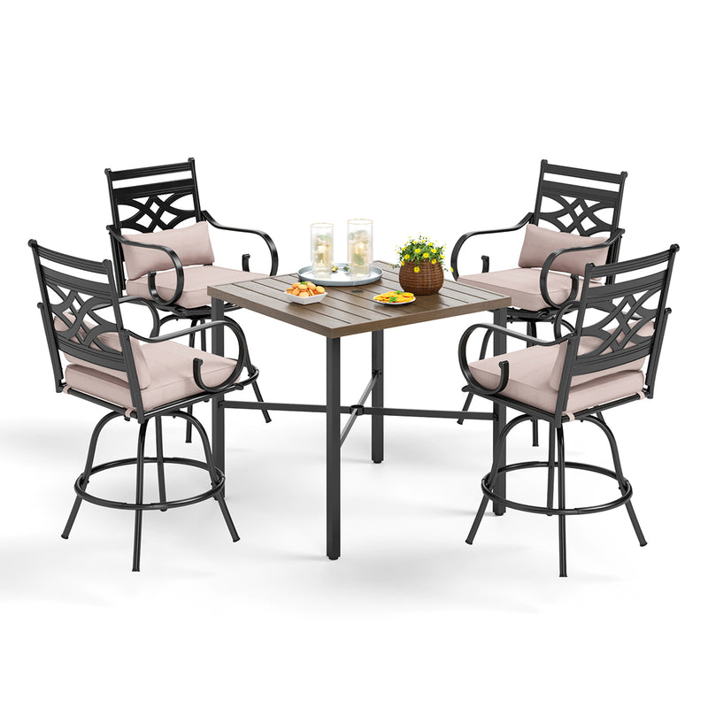 PHI VILLA 5-Piece Outdoor Bar Set with Swivel Bar Stools and Bar Table