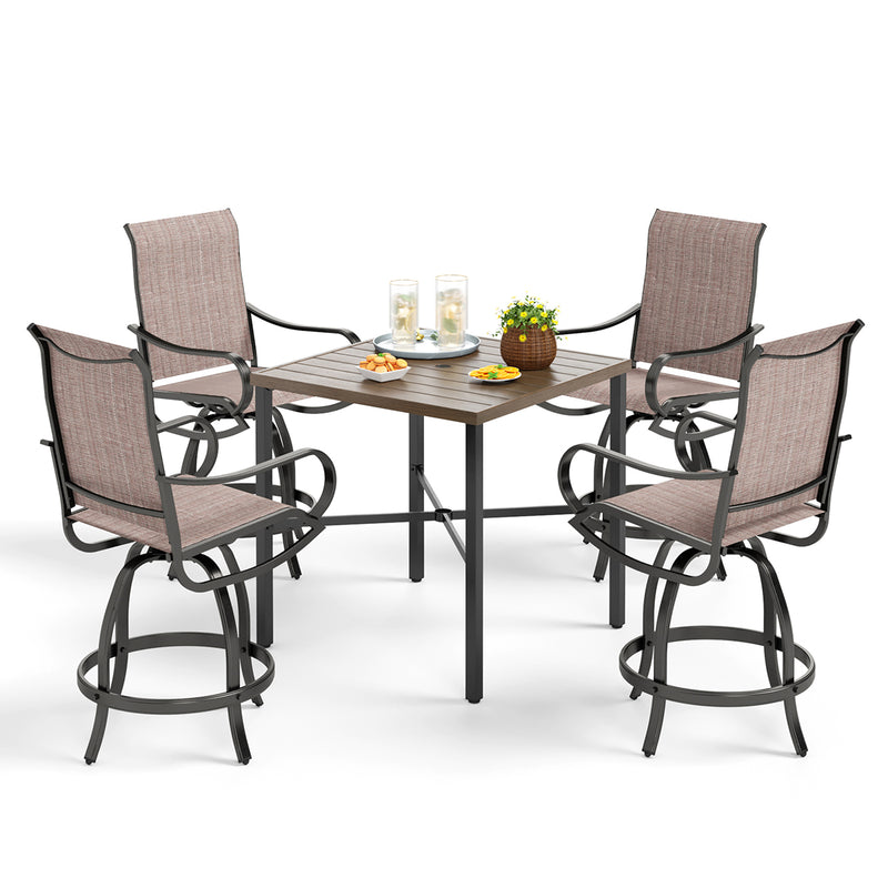 PHI VILLA 5-Piece Outdoor Bar Set with Swivel Bar Stools and Bar Table