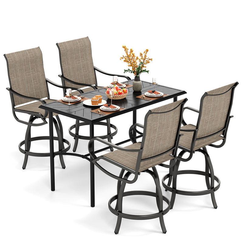 PHI VILLA 5-Piece Patio Bar Set With 4 Swivel Textilene Bar Stools & 1 Steel Table