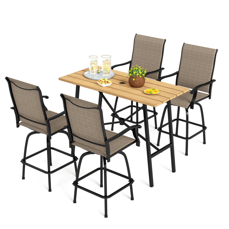 PHI VILLA 5 Piece Outdoor Bar Stool Set with Rectangle Table & Textilene Swivel Bar Stools