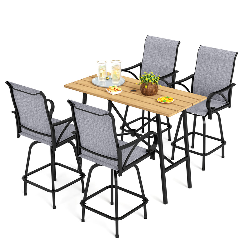PHI VILLA 5 Piece Outdoor Bar Stool Set with Rectangle Table & Textilene Swivel Bar Stools