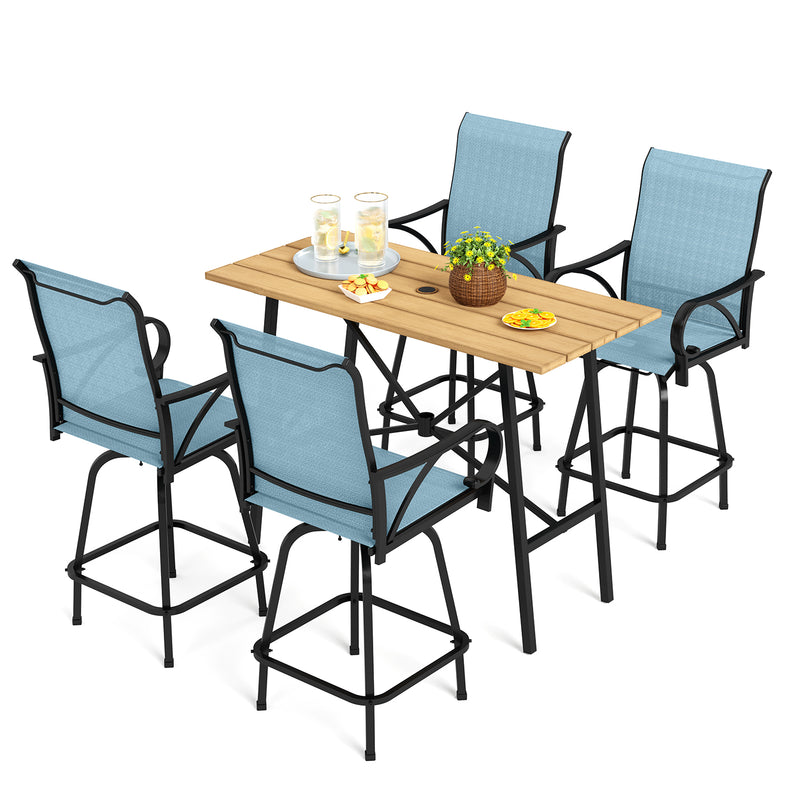 PHI VILLA 5 Piece Outdoor Bar Stool Set with Rectangle Table & Textilene Swivel Bar Stools