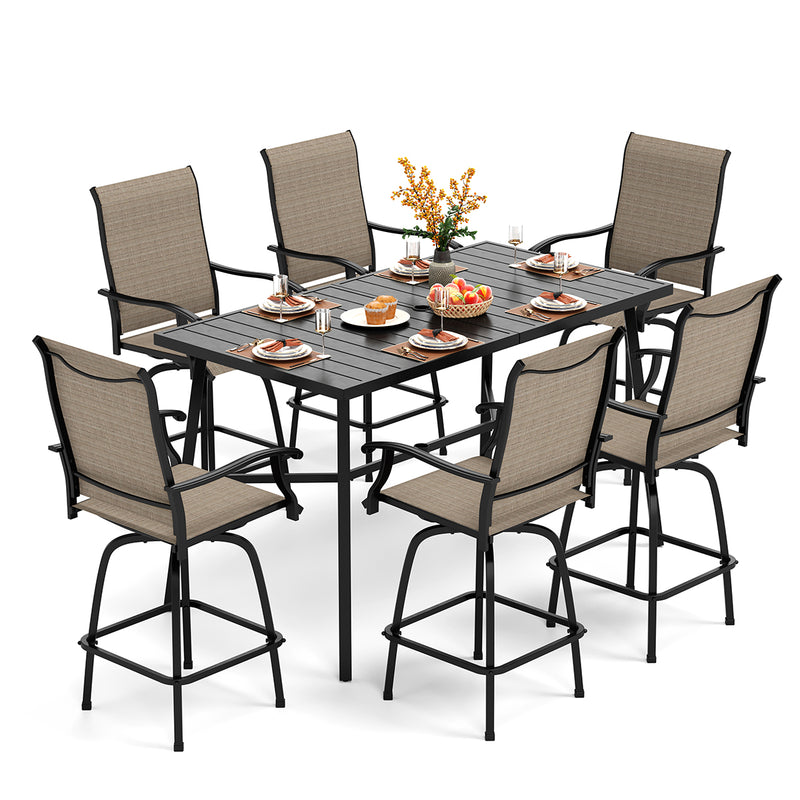 PH VILLA 7PCS Patio Bar Set with 6 Bar Stools and Steel Rectangle Table