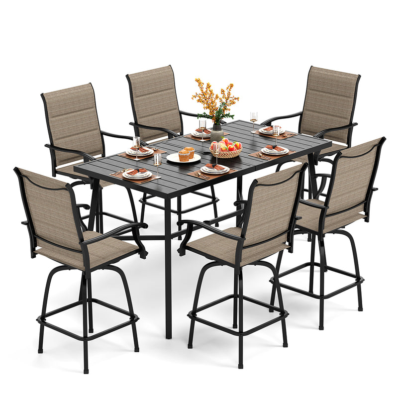 PH VILLA 7PCS Patio Bar Set with 6 Bar Stools and Steel Rectangle Table
