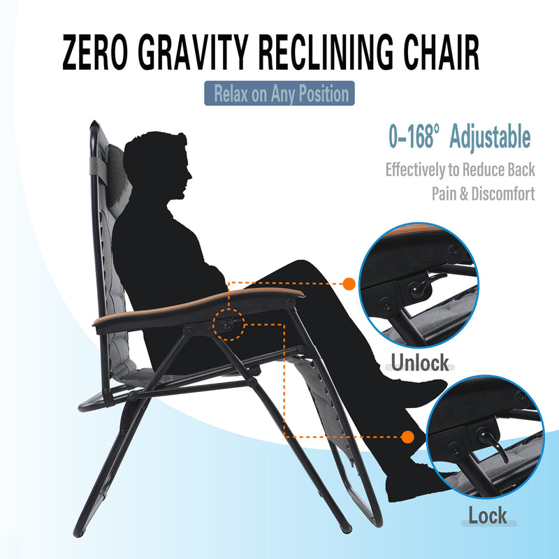 PHI VILLA Outdoor Padded Zero Gravity Chair with Cup Holder
