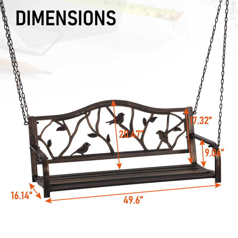 Phi Villa Metal Outdoor Porch Swing, Hanging Patio Bench