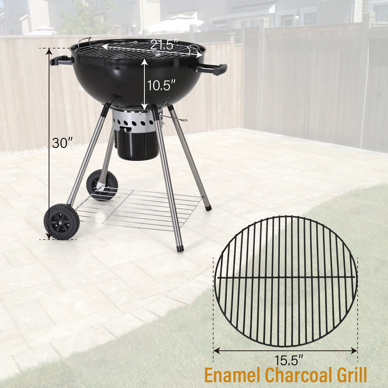 Captiva Designs Portable Kettle Enamel Charcoal Grill Outdoor BBQ Black Grill