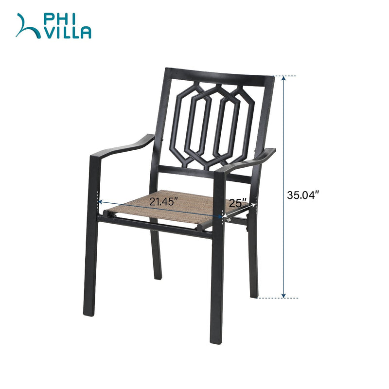 PHI VILLA Outdoor Patio Dining Chair with Steel Frame