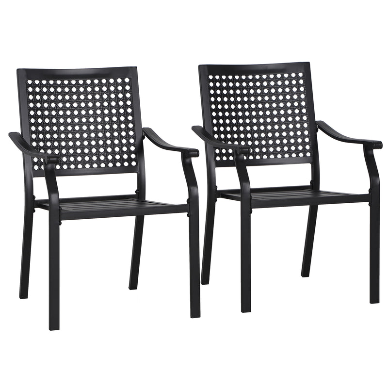 PHI VILLA Outdoor Fixed Steel Dining Chairs with Bullseye Flower Pattern - Set of 2