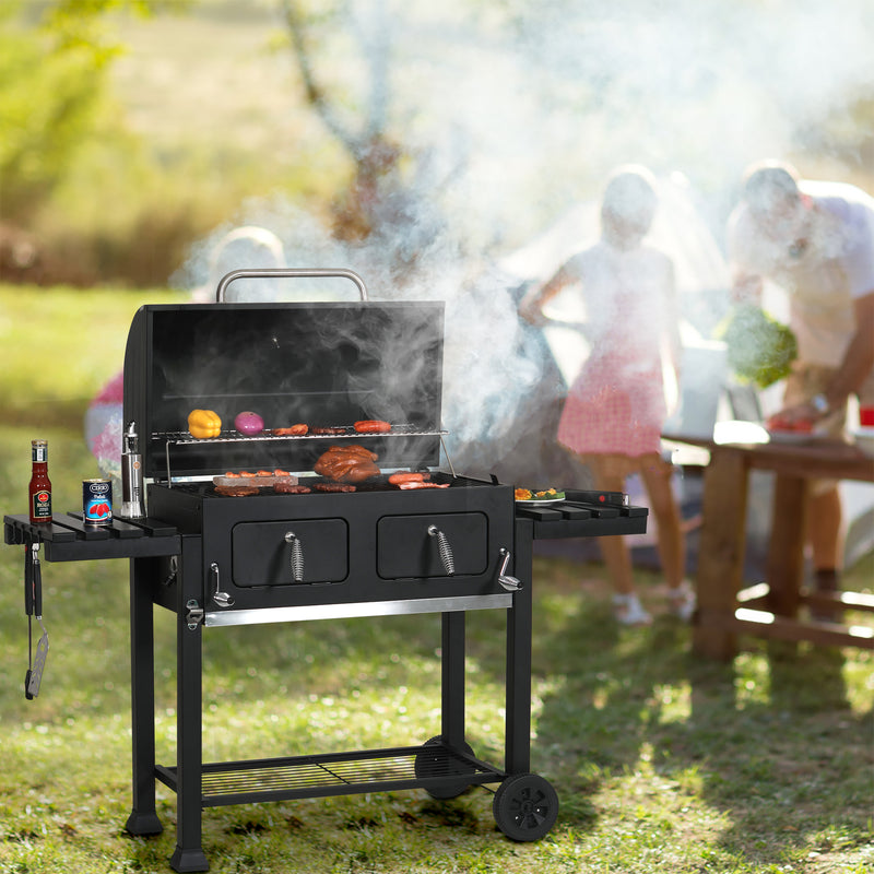 Captiva Designs Double Door Charcoal Patio Grill with 2 Liftable Enamel Charcoal Trays