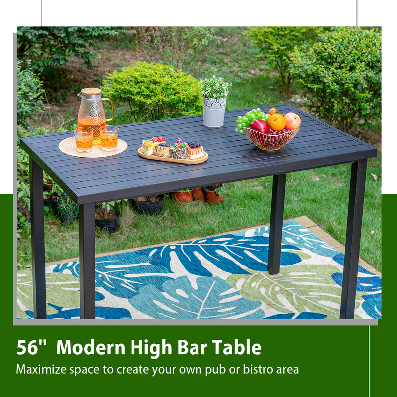 PHI VILLA Patior Bar Stools Set with Steel Swivel Cushioned Bar Stools and Rectangle High Table