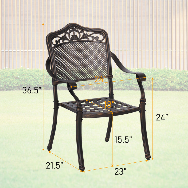 PHI VILLA Patio Dining Fixed Chairs Cast Aluminum , Set of 2