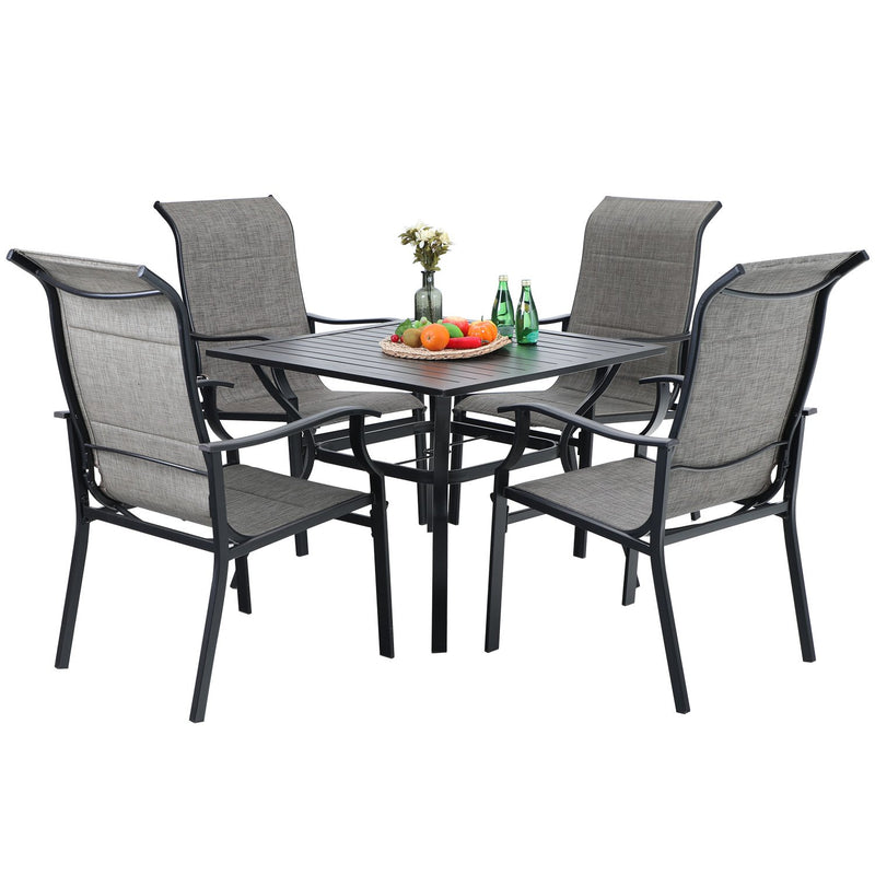 PHI VILLA 5-Piece Patio Dining Set With Steel Table & 4 Padded Textilene Chairs