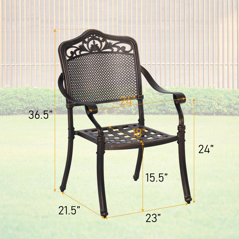 PHI VILLA 5-Piece Outdoor Cast Aluminum Golden Bronze Patio Dining Set with Round Table