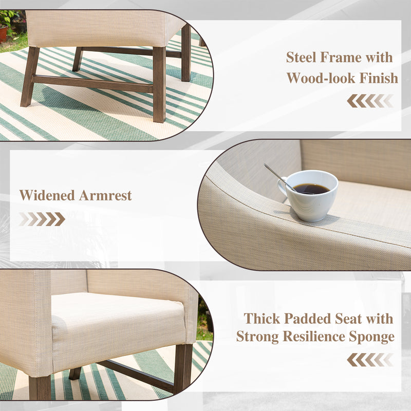 PHI VILLA Patio Dining Set with Textilene Chairs/ Acacia Wooden Bench & Acacia Wooden Table