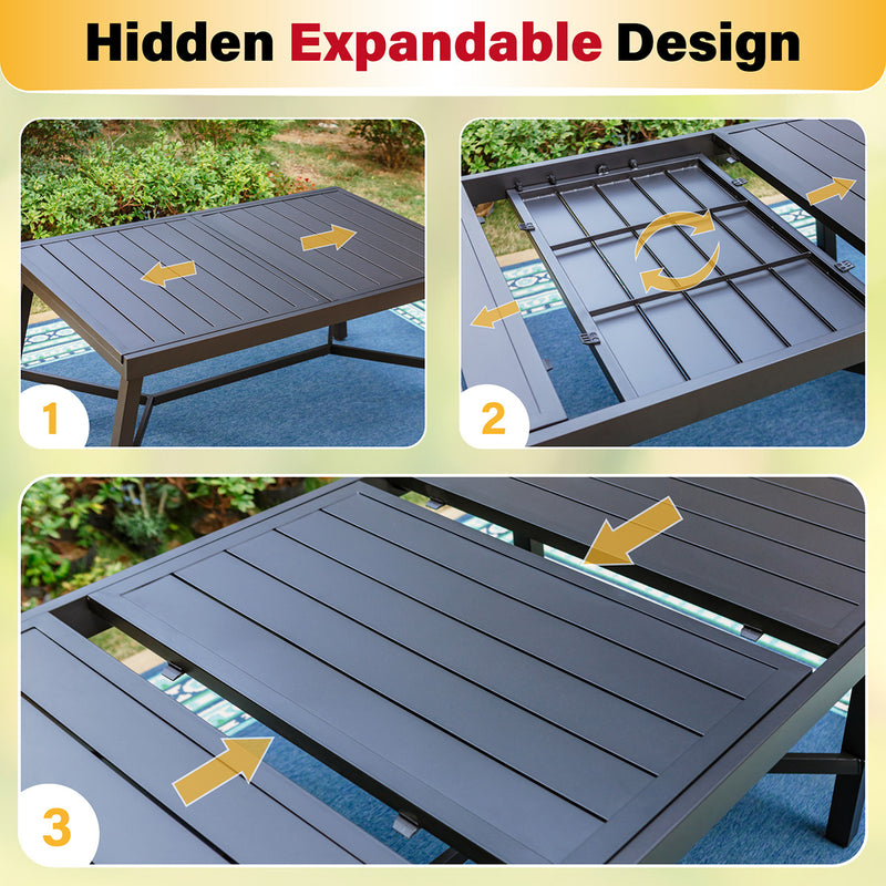 6-Seat/8-Seat Patio Dining Set with Extendable Table & Textilene Swivel Chairs PHI VILLA