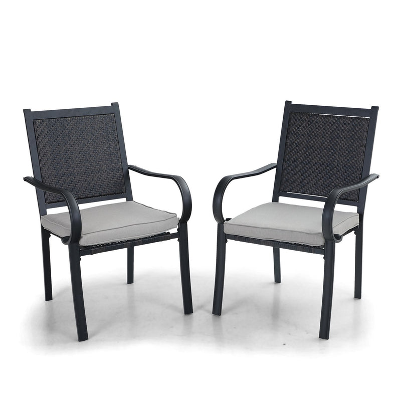 PHI VILLA Rattan Metal Outdoor Dining Chairs, Set of 2