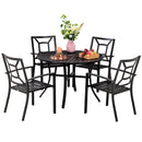 PHI VILLA 5-Piece Outdoor Dining Set 4 Patterned Stackable Chairs and Steel Slat Round Table