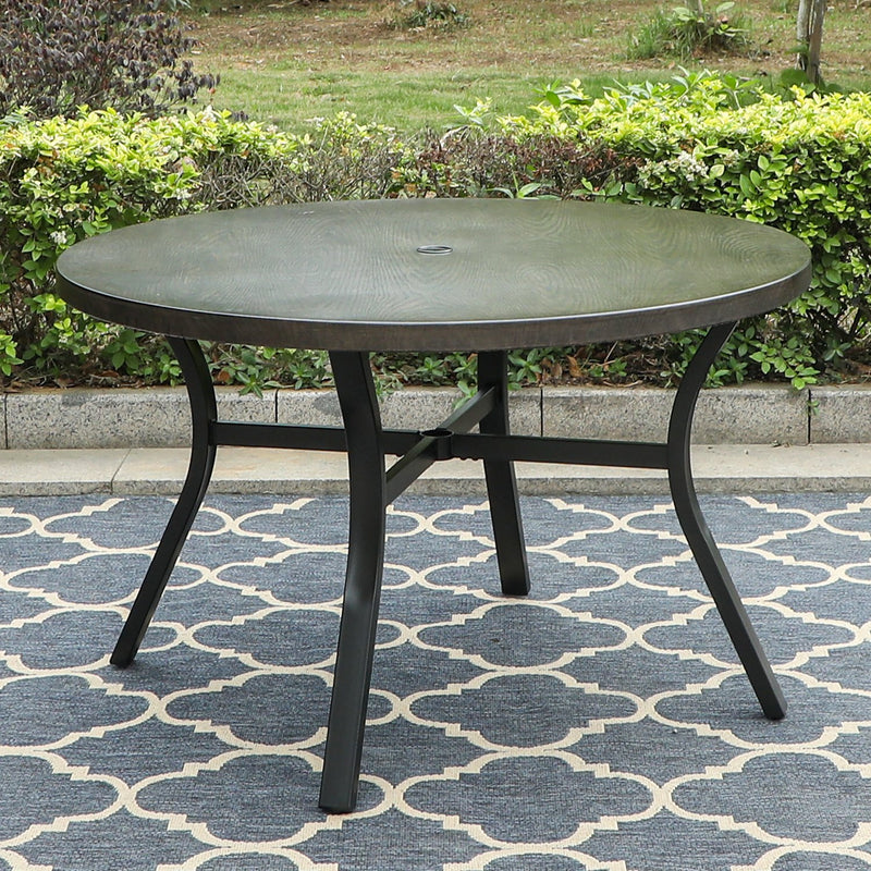 PHI VILLA 44" Wood-look Pattern Metal Round Outdoor Dining Table