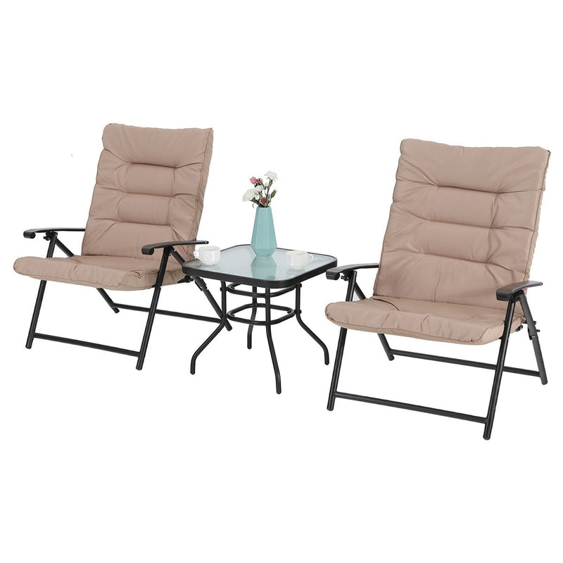 3-Piece Adjustable Patio Bistro Set With 2 Padded  Chairs and 1 Square Table PHI VILLA