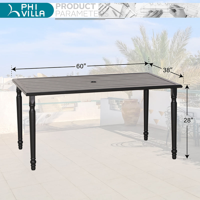 PHI VILLA 7-Piece Outdoor Dining Set with Rectangle Steel Table & 6 Textilene Dining Chairs