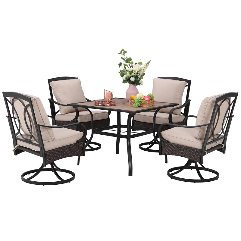 5-Piece Outdoor Dining Set with Rattan Swivel Chairs and Square Table PHI VILLA