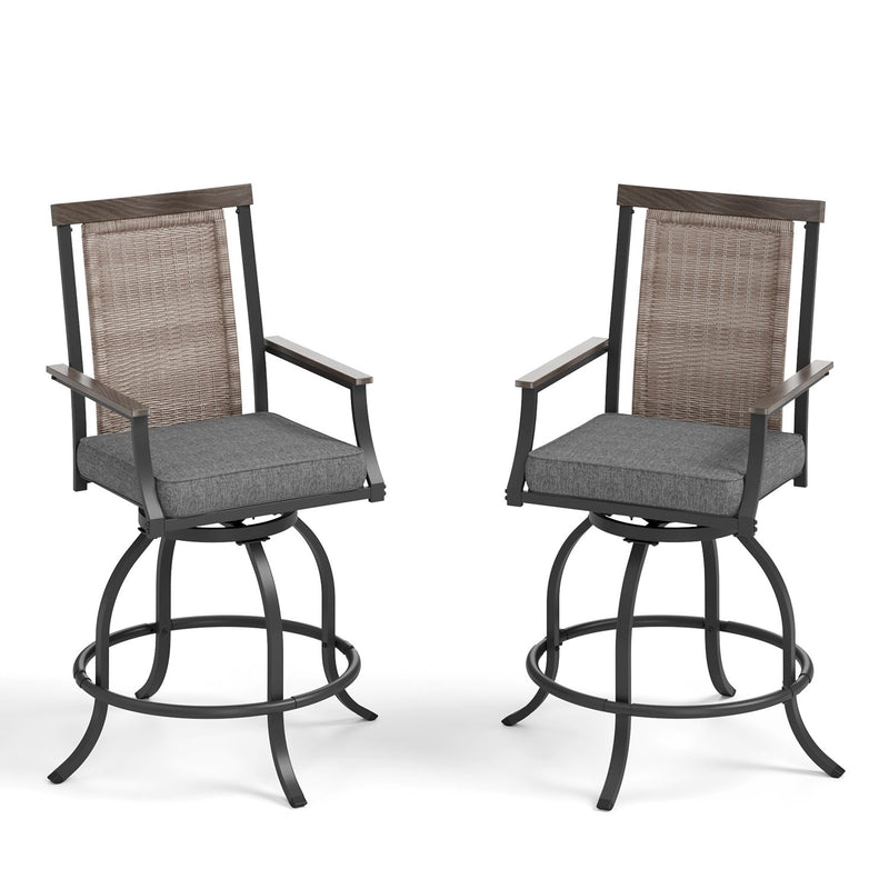 PHI VILLA Outdoor Swivel Bar Stools with Rattan Backrest