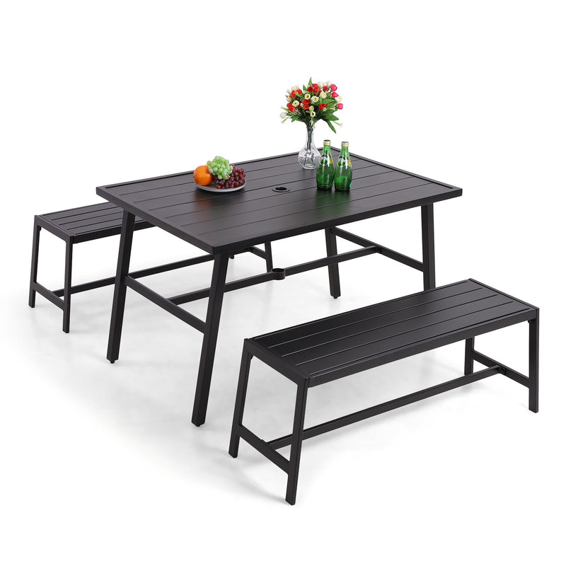 PHI VILLA 3-Piece Patio Dining Set Metal Steel Table Bench Picnic Table