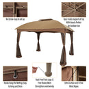 PHI VILLA Patio Double Vent Gazebo Outdoor Canopy With Privacy Netting