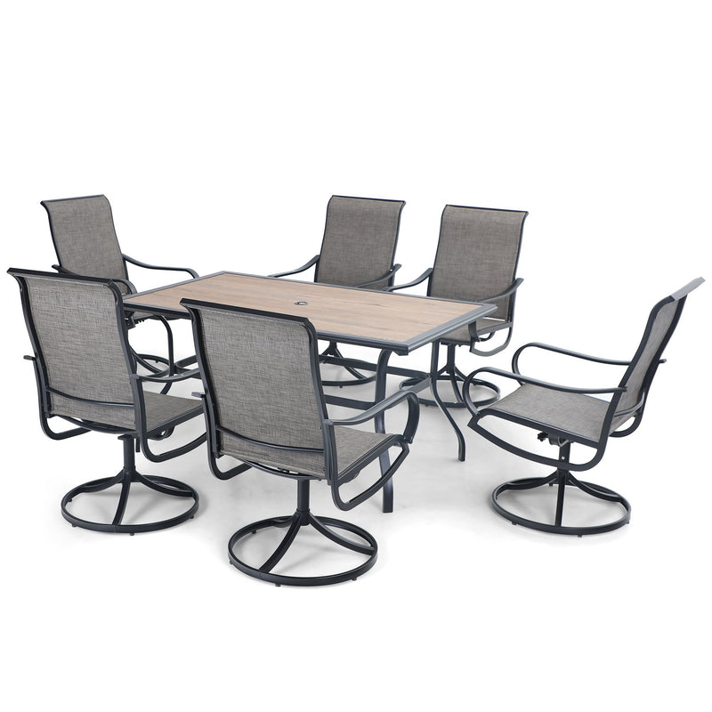 PHI VILLA 7-Piece Outdoor Dining Set Steel Rectangle Table & Textilene Swivel Chairs