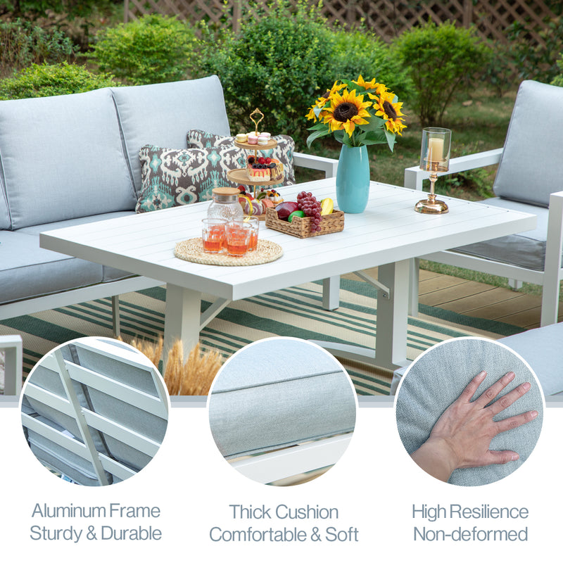 Phi Villa 5-Piece Aluminium Frame Patio Conversation Sofa Set