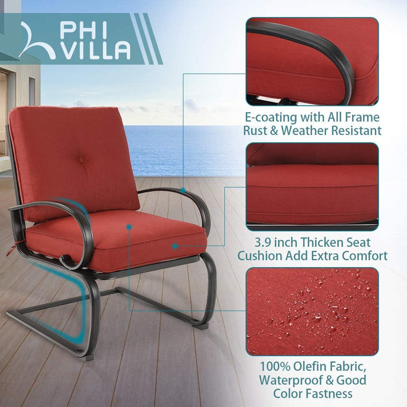 PHI VILLA 7-Piece Patio Dining Set With 6 C-Spring Chairs & Steel Rectangle Table
