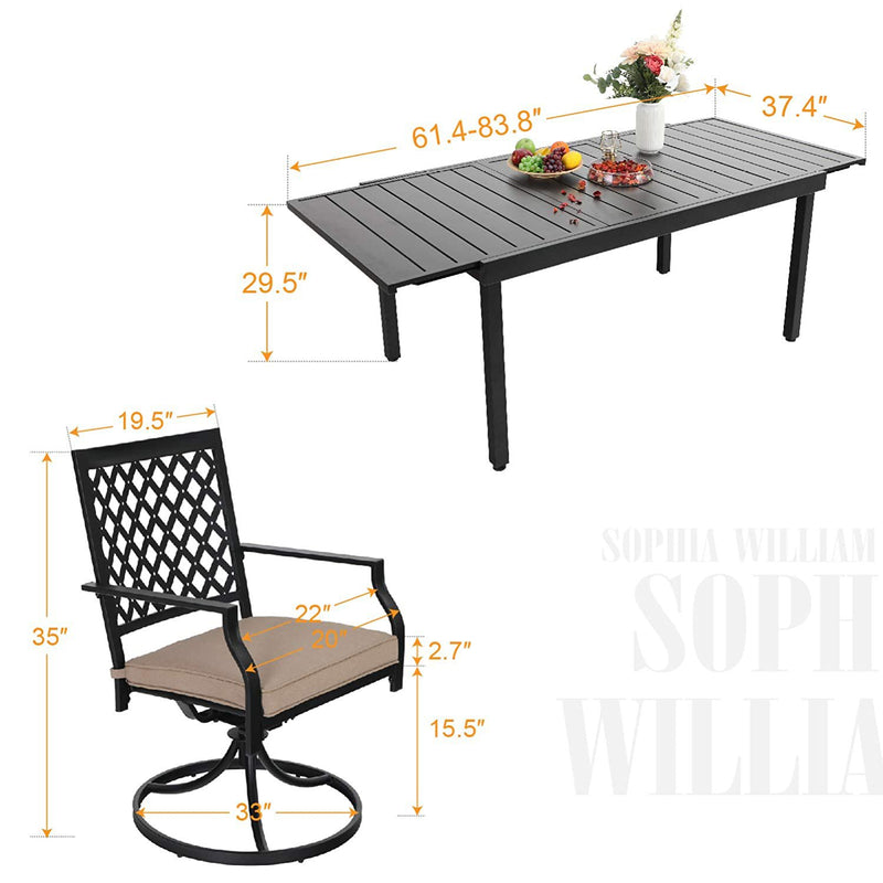 PHI VILLA 7-piece/ 9-piece Outdoor Patio Dining Sets Adjustable Patio Table and Cushioned Swivel Chairs