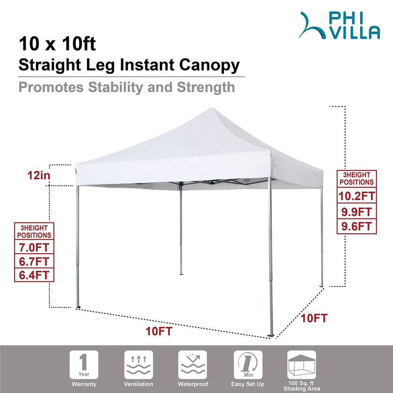 PHI VILLA 10' x 10' Instant Commercial Canopy Straight Leg