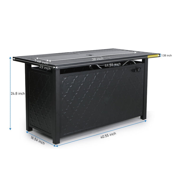 50,000 BTU Outdoor Metal and Leather Rectangle Gas Fire Pit Table