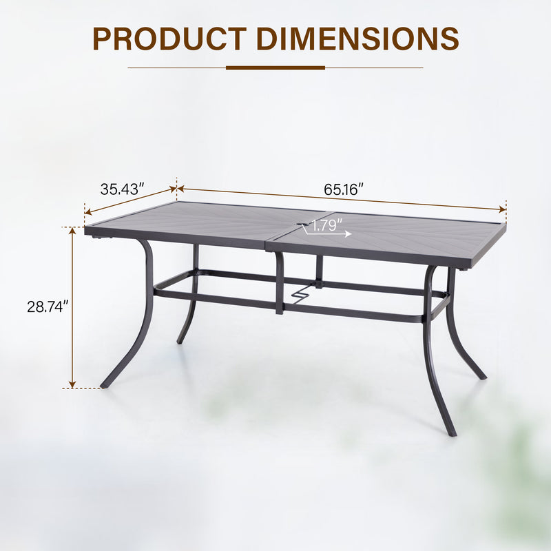PHI VILLA Patio 65'' Rectangle Metal Dining Table for 6 Person