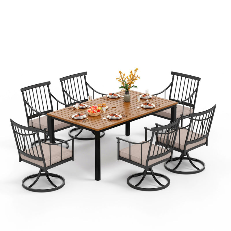 PHI VILLA 7-Piece Patio Dining Set With Rectangle Table & 6 Swivel Chairs