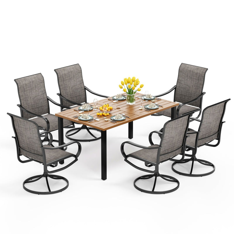 PHI VILLA 7-Piece Patio Dining Set Textilene Swivel Chairs & Steel Rectangle Table