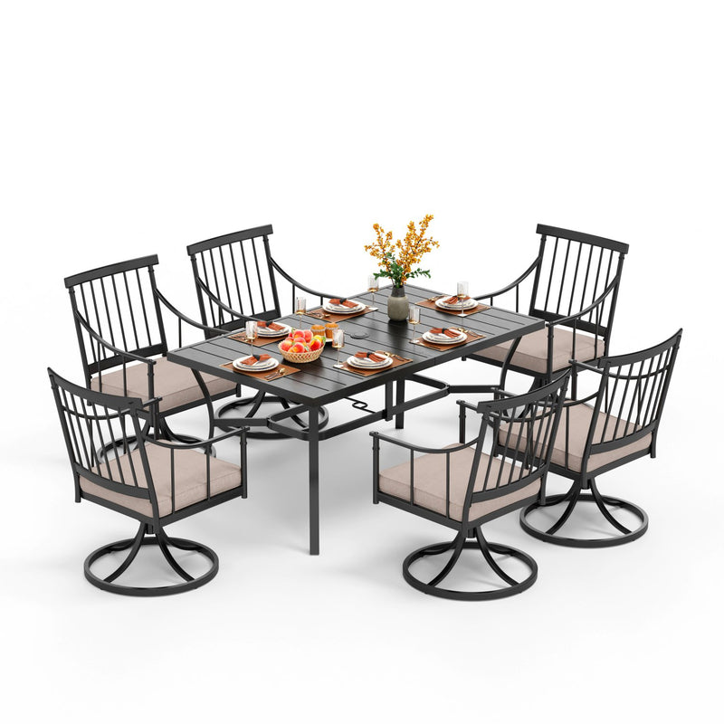 PHI VILLA 7-Piece Patio Dining Set With Rectangle Table & 6 Swivel Chairs