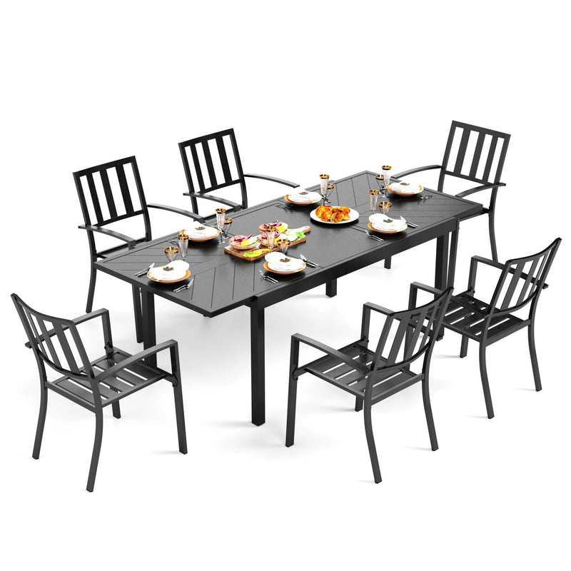 PHI VILLA 7-piece / 9-piece Patio Dining Sets Extendable Steel Table and Stackable Chairs