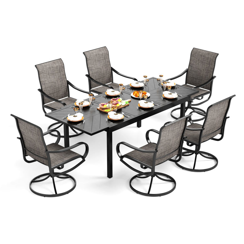 6-Seat/8-Seat Patio Dining Set with Extendable Table & Textilene Swivel Chairs PHI VILLA
