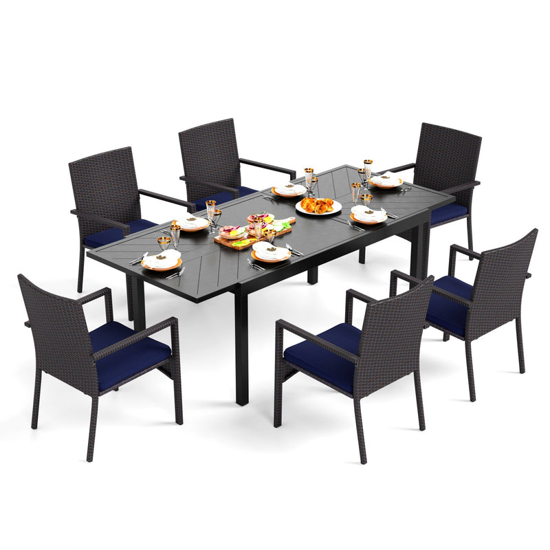 PHI VILLA 7 piece/ 9 piece Outdoor Dining Set With Rattan Cushioned Chairs & Extendable Steel Table